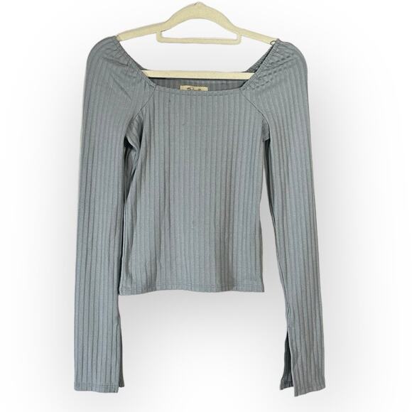 Madewell Light Gray Ribbed Long Sleeve Top - Picture 3 of 10